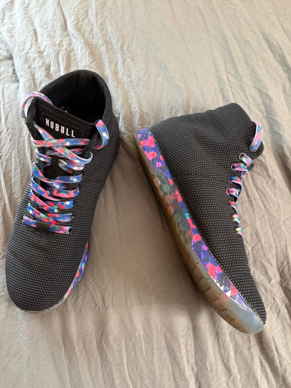 NOBULL High-Top SuperFabric Black Floral Trainers. Size 8.
